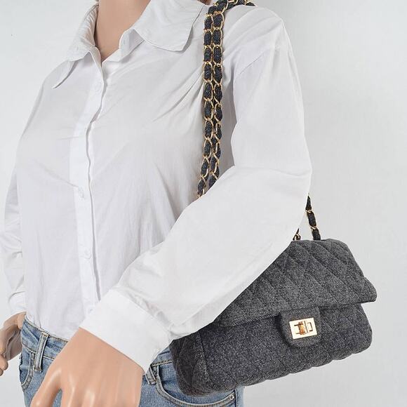 Denim Quilted Shoulder Bag Chain Strap Blue - Picture 6 of 6